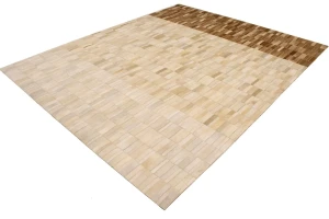 Beige Brown Cowhide 8X10 Modern Leather Rug