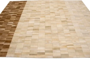 Beige Brown Cowhide 8X10 Modern Leather Rug