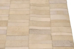 Beige Brown Cowhide 8X10 Modern Leather Rug
