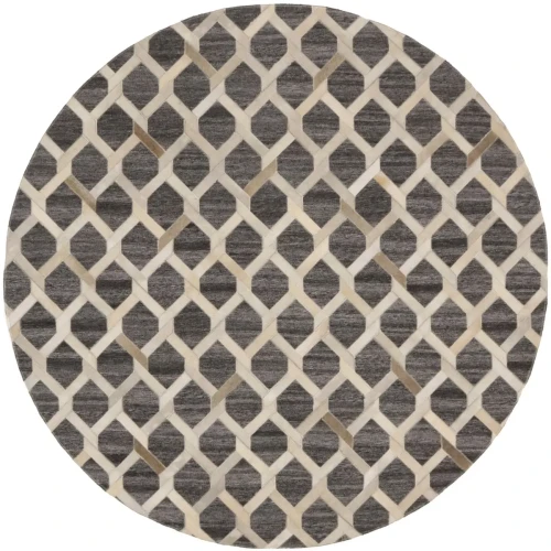 Gray Cowhide 6X6 Modern Leather Round Rug