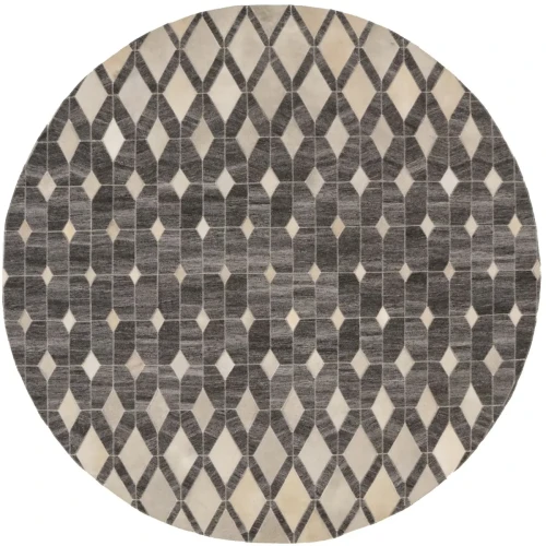 Gray Cowhide 6X6 Modern Leather Round Rug