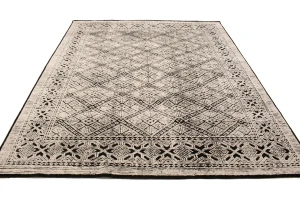 Charcoal & Cream Geometric 8X10 Oriental Modern Rug