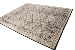Charcoal & Cream Geometric 8X10 Oriental Modern Rug