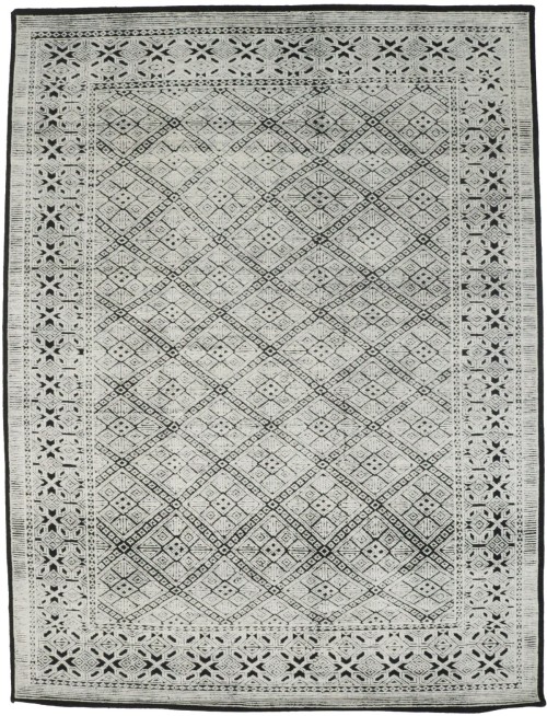 Ivory Black Geometric 9X12 Modern Oriental Rug