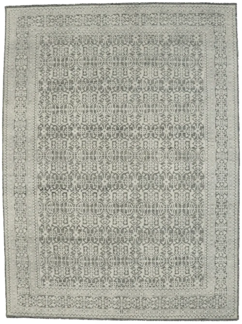 Cream Gray Geometric 9X12 Modern Oriental Rug