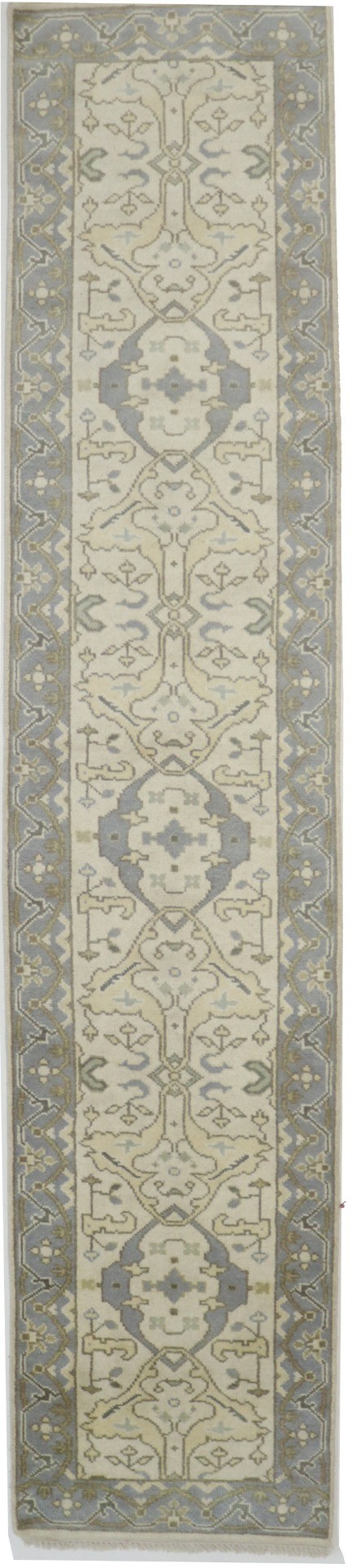 Cream Casual Floral 3X12 Oushak Oriental Runner Rug