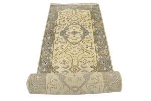 Cream Casual Floral 3X12 Oushak Oriental Runner Rug