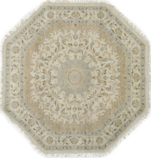 Muted Cream Floral 6X6 Oushak Oriental Octagon Rug