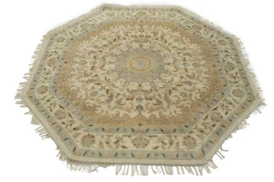 Muted Cream Floral 6X6 Oushak Oriental Octagon Rug