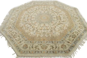 Muted Cream Floral 6X6 Oushak Oriental Octagon Rug