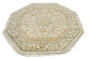 Muted Cream Floral 6X6 Oushak Oriental Octagon Rug