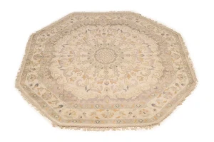 Cream Floral 8X8 Oushak Oriental Octagon Rug