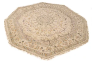 Cream Floral 8X8 Oushak Oriental Octagon Rug
