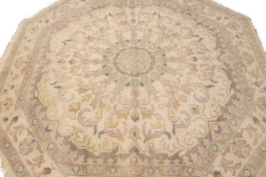 Cream Floral 8X8 Oushak Oriental Octagon Rug