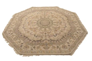 Cream Floral 8X8 Oushak Oriental Octagon Rug