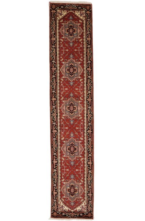 Rusty Red Geometric 2'5X12'5 Heriz Serapi Oriental Runner Rug