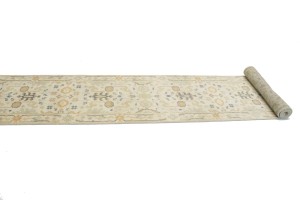 Cream Floral 2'7X19 Oushak Chobi Oriental Runner Rug
