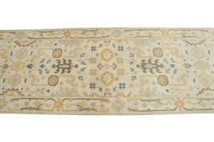 Cream Floral 2'7X19 Oushak Chobi Oriental Runner Rug