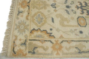 Cream Floral 2'7X19 Oushak Chobi Oriental Runner Rug
