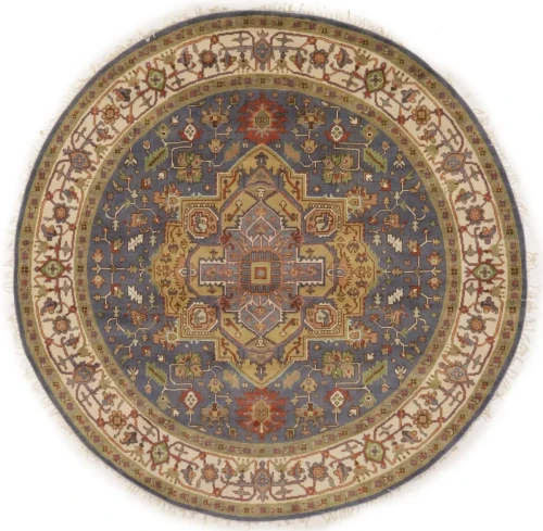 Blue-gray Geometric 10X10 Heriz Serapi Oriental Round Rug