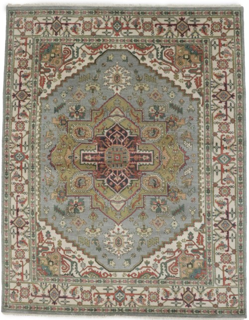 Grey Geometric 8X10 Heriz Serapi Oriental Rug