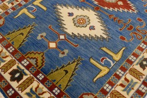 Blue Geometric 5X8 Kazak Oriental Rug
