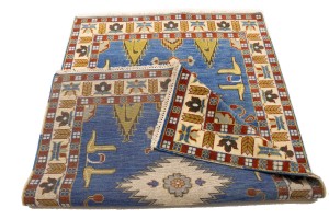 Blue Geometric 5X8 Kazak Oriental Rug