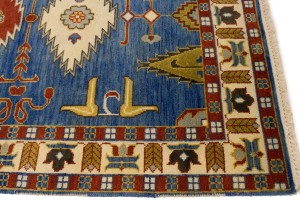 Blue Geometric 5X8 Kazak Oriental Rug
