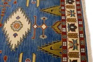Blue Geometric 5X8 Kazak Oriental Rug