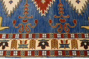 Blue Geometric 5X8 Kazak Oriental Rug