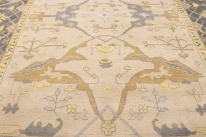 Cream Floral 10X14 Traditional Oushak Oriental Rug