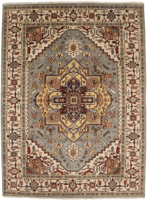 Gray Geometric 9X12 Heriz Serapi Oriental Rug