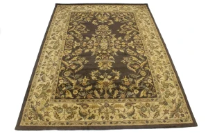 Dark Brown Floral Modern 8X11 Oriental Hand-Tufted Rug