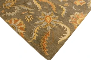 Tan Floral Modern 8X11 Oriental Hand-Tufted Rug