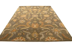 Tan Floral Modern 8X11 Oriental Hand-Tufted Rug