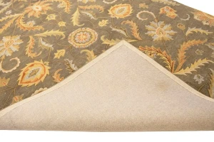 Tan Floral Modern 8X11 Oriental Hand-Tufted Rug