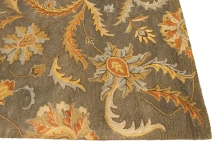 Tan Floral Modern 8X11 Oriental Hand-Tufted Rug