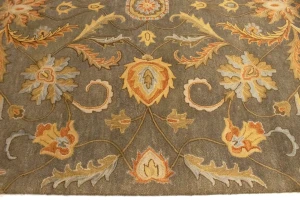 Tan Floral Modern 8X11 Oriental Hand-Tufted Rug