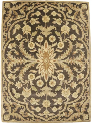 Brown Floral Modern 8X11 Oriental Hand-Tufted Rug