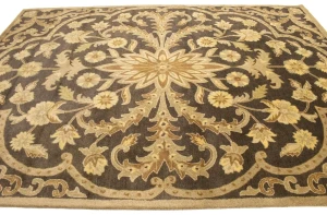 Brown Floral Modern 8X11 Oriental Hand-Tufted Rug