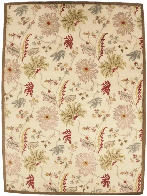 Cream Floral Modern 8X11 Oriental Hand-Tufted Rug