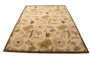 Cream Floral Modern 8X11 Oriental Hand-Tufted Rug