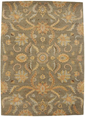 Tan Floral Modern 8X11 Oriental Hand-Tufted Rug