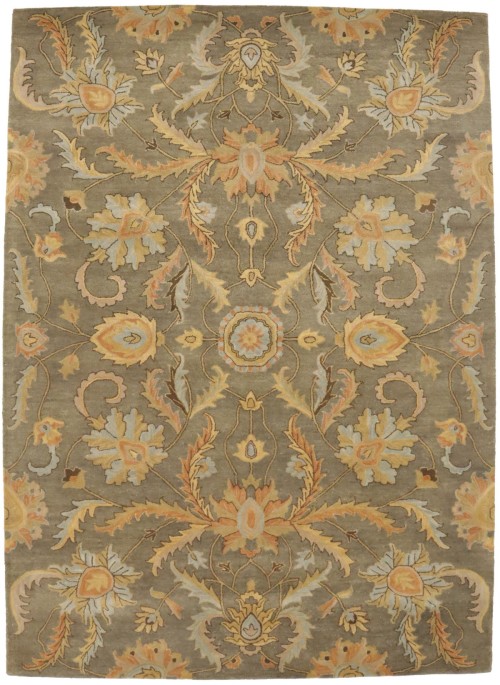 Tan Floral Modern 8X11 Oriental Hand-Tufted Rug