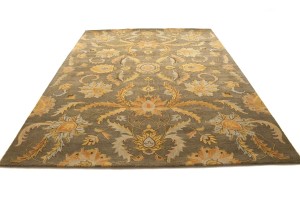 Tan Floral Modern 8X11 Oriental Hand-Tufted Rug