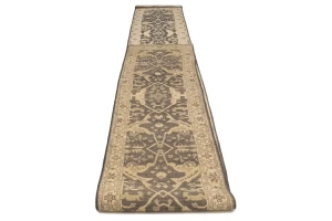 Charcoal Brown Floral 3X20 Oushak Oriental Runner Rug