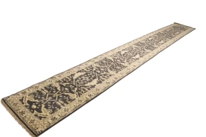 Charcoal Brown Floral 3X20 Oushak Oriental Runner Rug