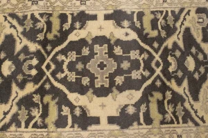 Charcoal Brown Floral 3X20 Oushak Oriental Runner Rug