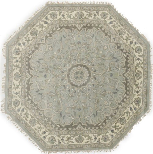 Light Gray Floral 8X8 Oushak Oriental Octagon Rug