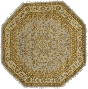 Tan & Gold Floral 6X6 Oushak Oriental Octagon Rug